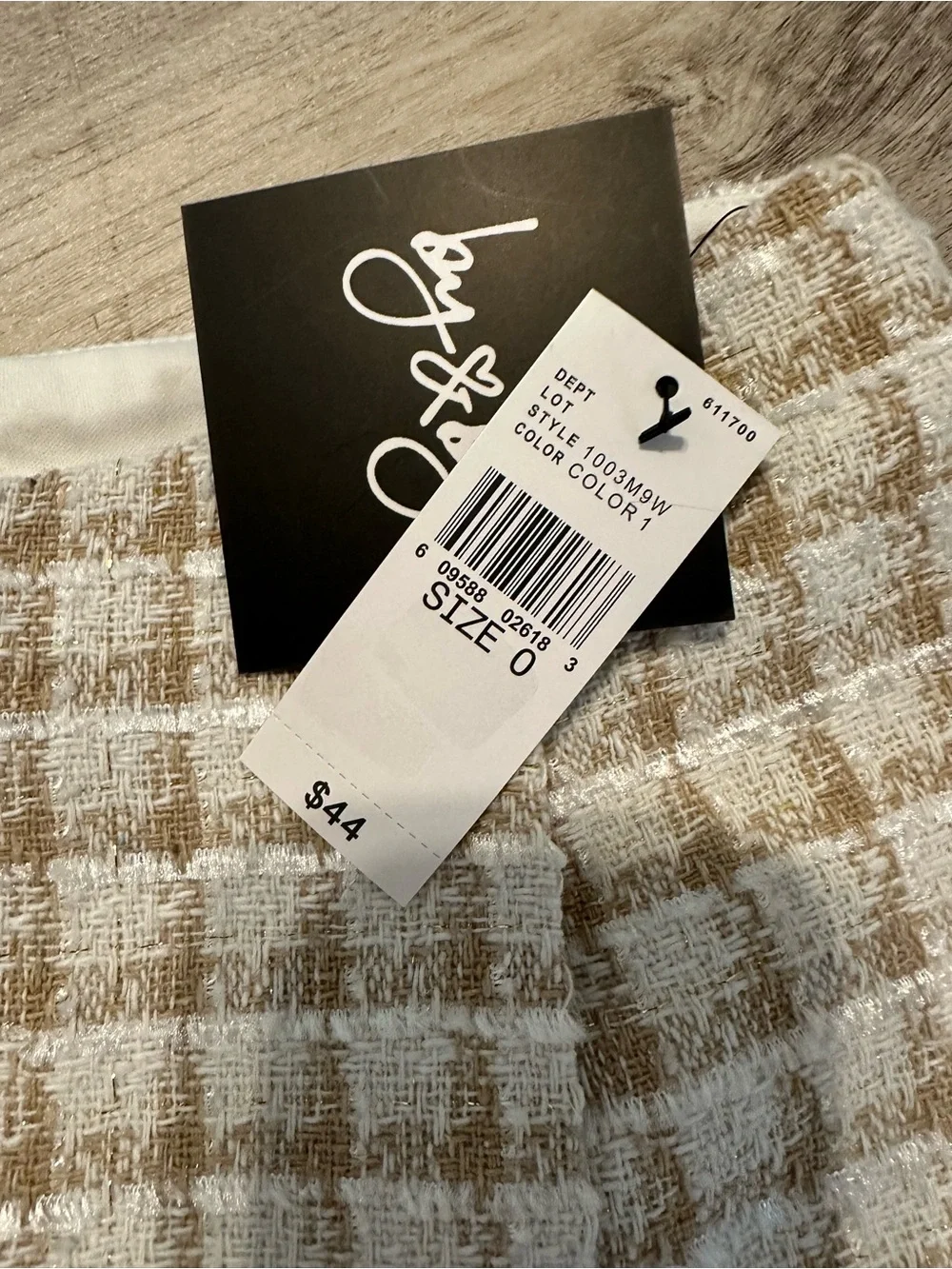 by & by Cream and Tan Tweed Plaid Skort-Style Shorts